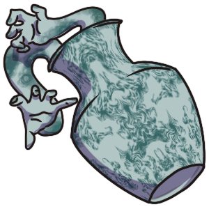 a tipping vase with two hands coming out of it.
